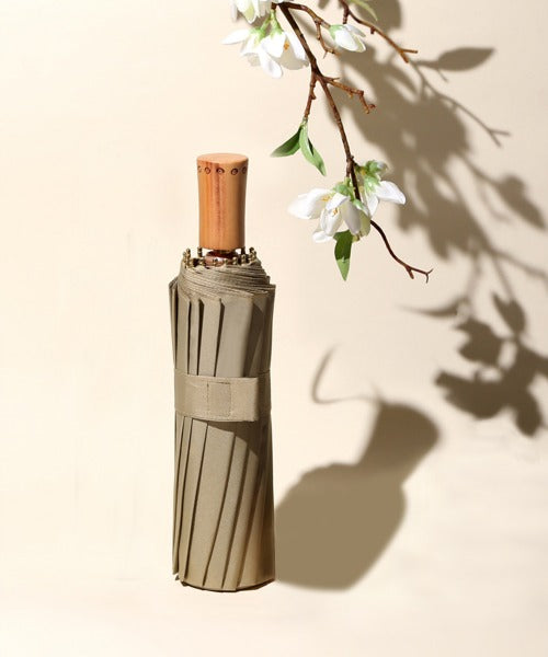 ハンドメイド 木製持ち手 珍しい16本骨 軽量 折りたたみ傘